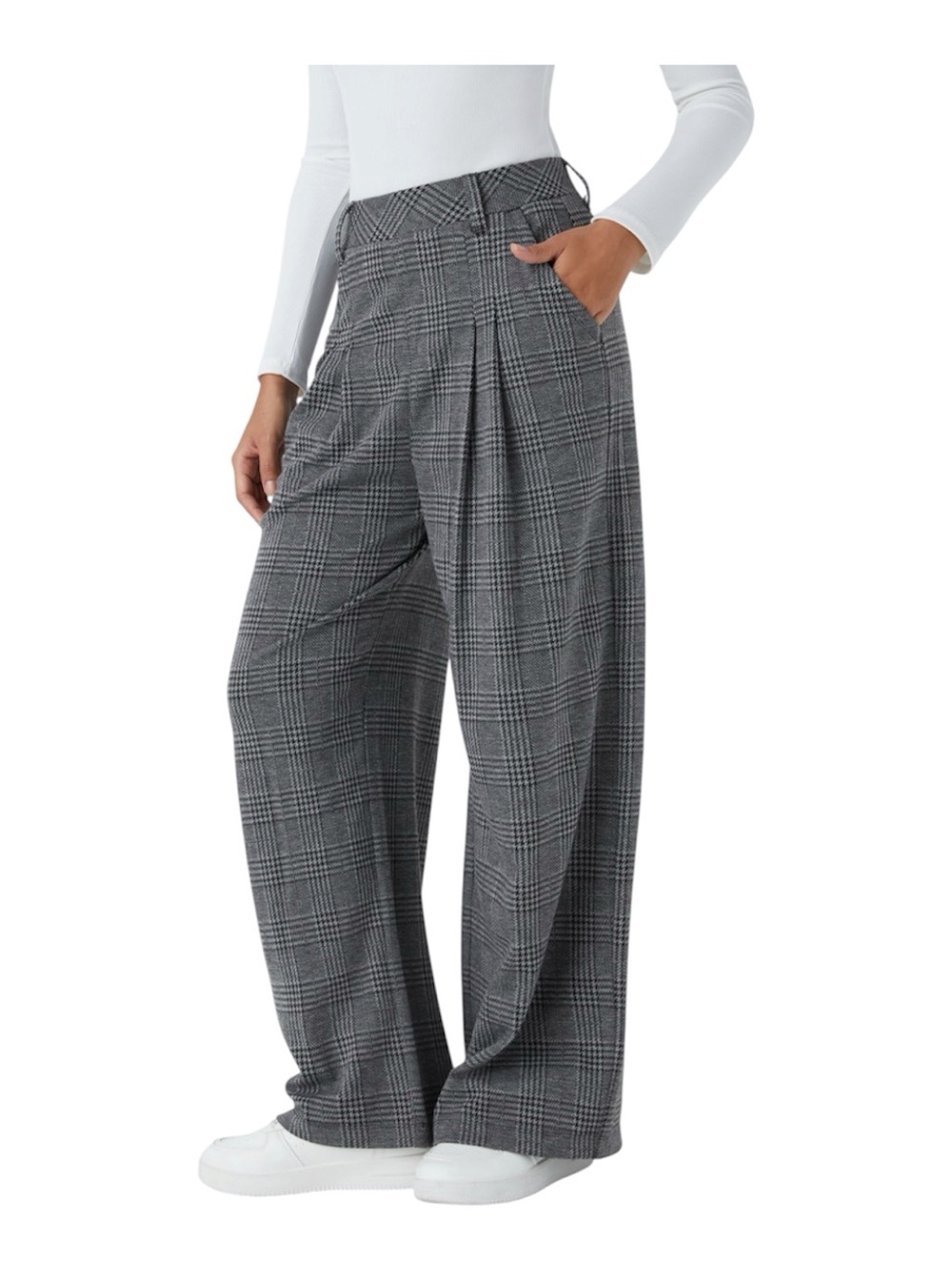 Halara M High Waisted Wide Leg Houndstooth Plaid Pants Orig $45